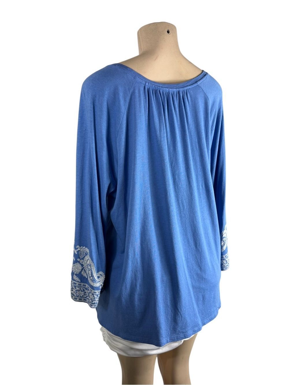 J.JILL Blue Embroidered-Sleeve Cotton Tunic Top Size XL - Picture 4 of 6